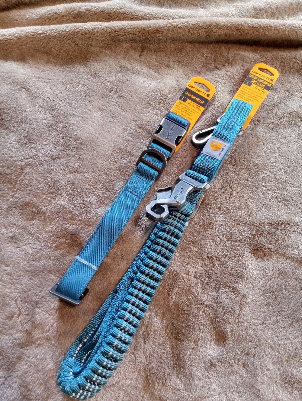 NWT • CARHARTT Matching Field Dog Collar & Shock Absorbing Leash (Teal) LARGE